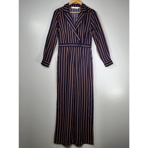 ASTR The Label Striped V-Neck Wide Leg Pantsuit Jumpsuit Navy Orange Size Small - Picture 10 of 14